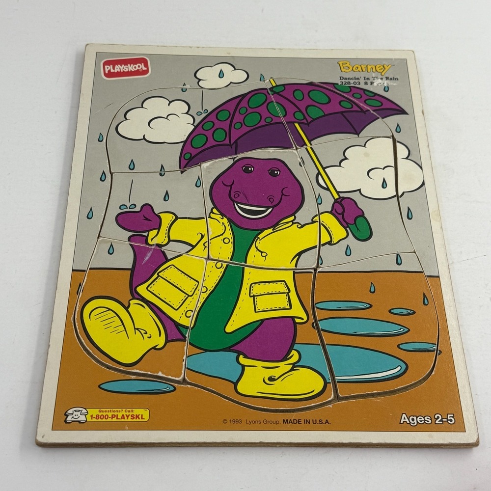 BARNEY Dino 2 Wooden Puzzles Baby Bop Lemonade Stand & Rain Playskool 1993 1994